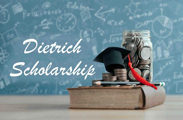 Apply now for USBA Dietrich Scholarship - graduation cap and tuition coin jar